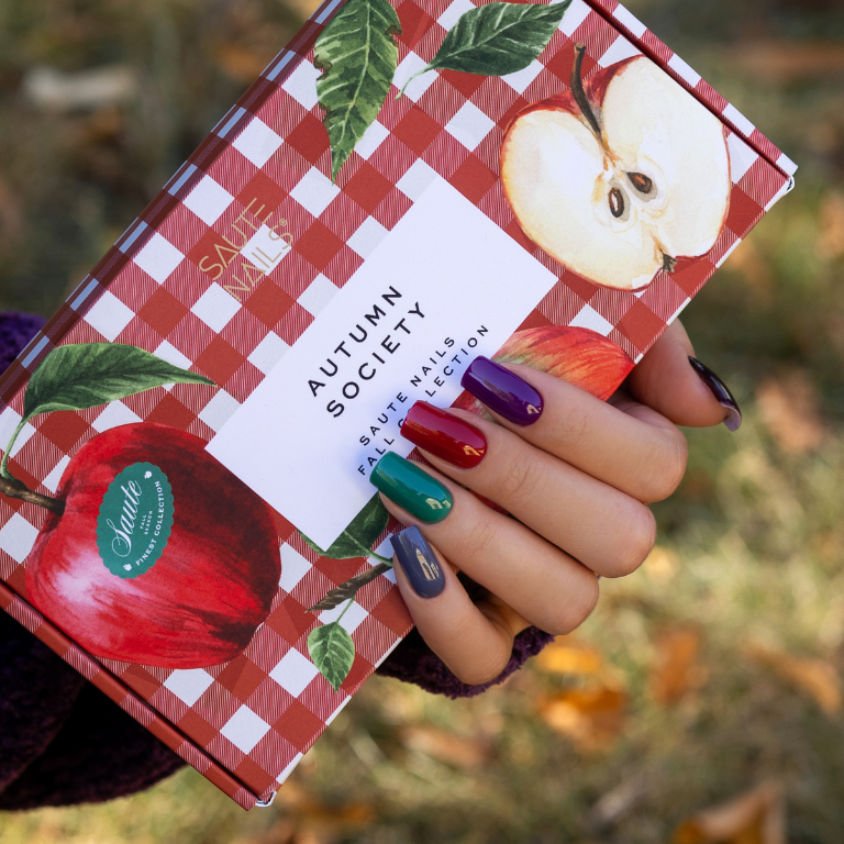 Jesienny manicure hybrydowy – brąz Coffee Date, czerwień Plot Twist i bordo Dark Roast Saute Nails