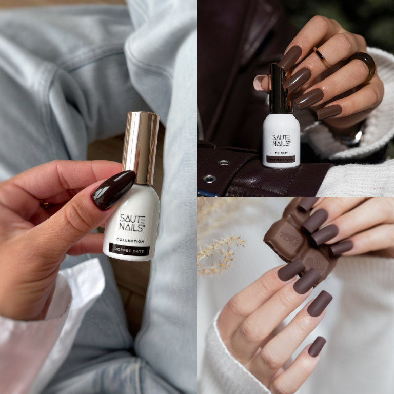 Porównanie brązowych odcieni na paznokciach – Truffle Brown, Hot Cocoa i Coffee Date Saute Nails